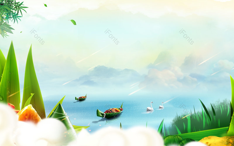 清新手绘风格端午节日吃粽子赛龙舟背景,插画/手绘图,插画/手绘图库,插画/手绘图下载,插画/手绘